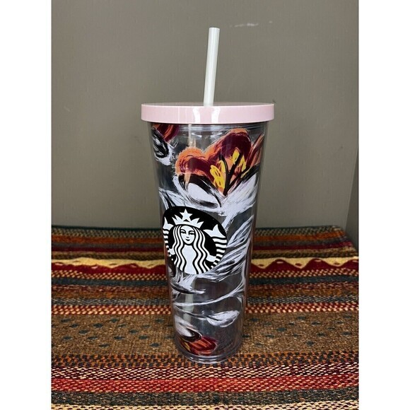 Starbucks Other - 2019 Starbucks Peony Flower Floral Tumbler Venti Cold Cup 24 oz Pink Lid & Straw